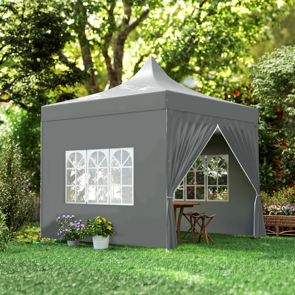Gazebo pieghevole da giardino 3x3m con 4 pareti laterali e 3 finestre ¨C Xylo ¨C Grigio