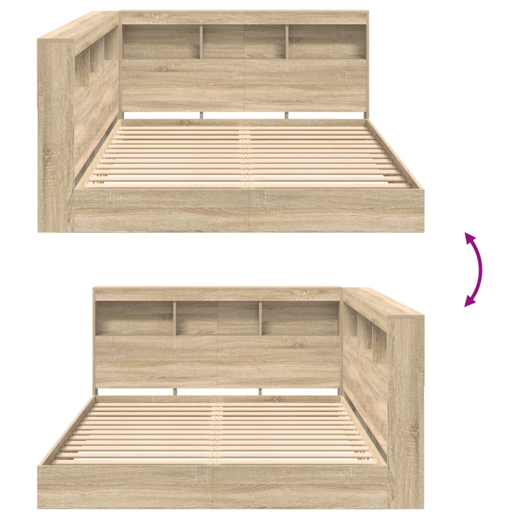 Letto con Libreria Rovere Sonoma 140x200 cm Legno Ingegnerizzato