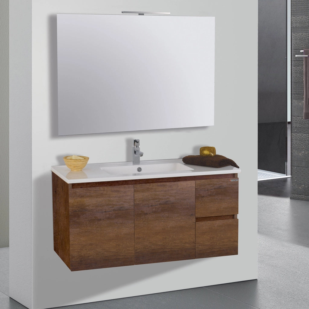 Mobile da Bagno Sospeso 100cm Mazzoni Maiorca Light 2+2 Noce Scuro Frassinato