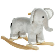 Cavallo a Dondolo per Bambini in Legno e Peluche Elefante Grigio