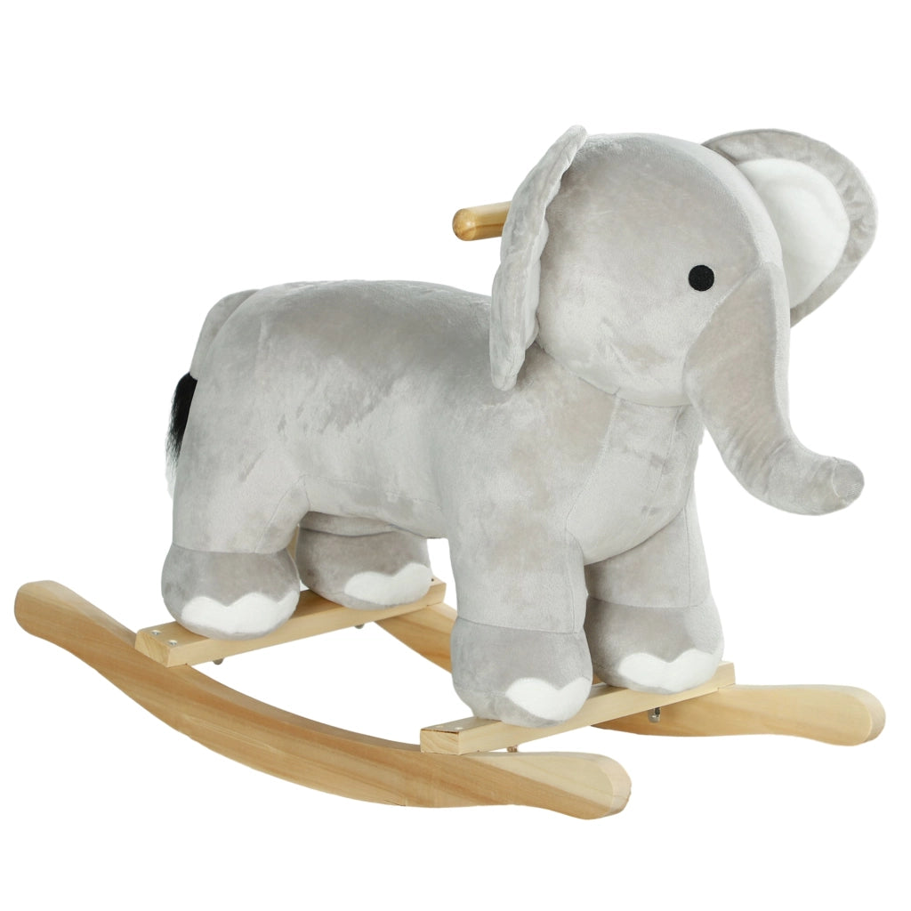 Cavallo a Dondolo per Bambini in Legno e Peluche Elefante Grigio
