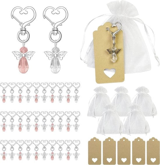 Regali di benvenuto per matrimonio - sacchetto di organza con hanger in cartone - protezione angeli custodi per i regali degli ospiti - decorazione per comunioni e battesimi con cristallo.