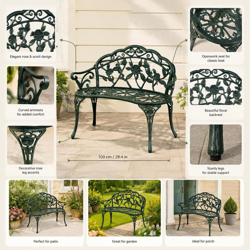 Garden Bench 100 Cm Cast Aluminum Green