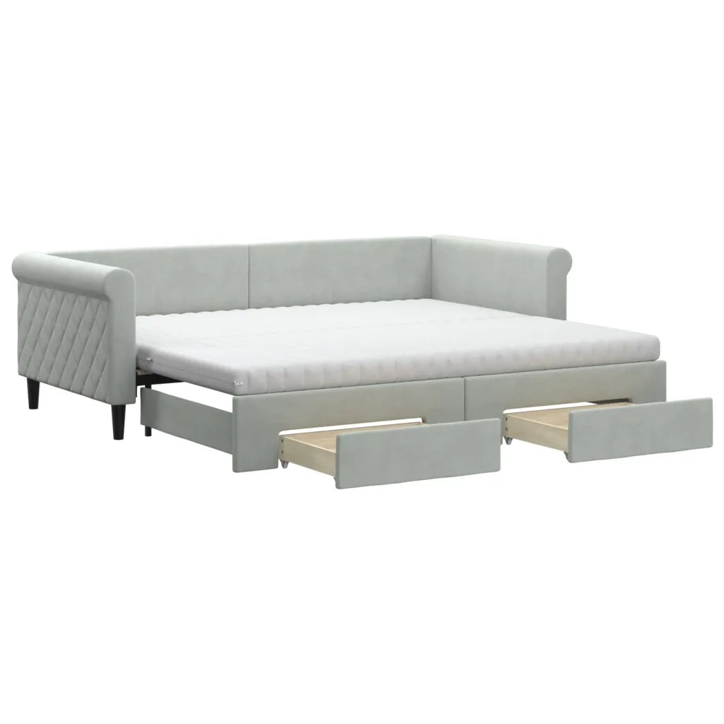 Divano Letto Estraibile Cassetti Grigio Chiaro 90x200cm Velluto