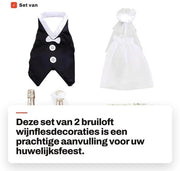 Decorazione per bottiglia di vino 2 pezzi - Decorazione da tavola per matrimoni - Regali di nozze - Cappelli per bottiglia di vino - Polyester/Tule - Inclusi 12 adesivi - Decorazione per bottiglia di vino