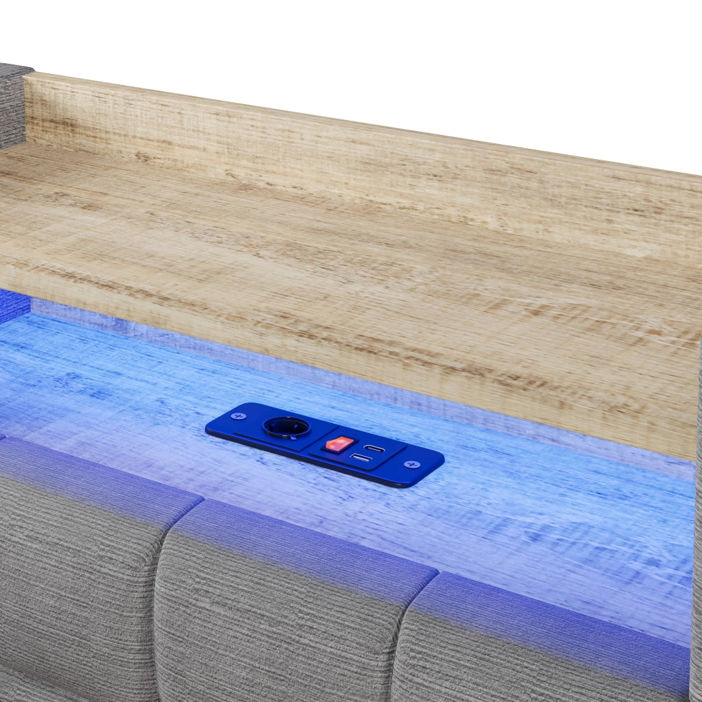 Daybed in velluto 90x200 cm con accumulo idraulico LED e USB-C - Grigio scuro