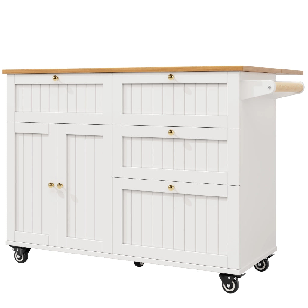 Carrello da Cucina con Contenitore e Piano Ribaltabile con Ruote e Piedini Regolabili in MDF Bianco