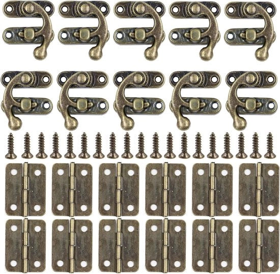 Fermo Antico - Chiusura a gancio retro per cassetti in legno decorativi con 10 ganci di chiusura e 12 cerniere