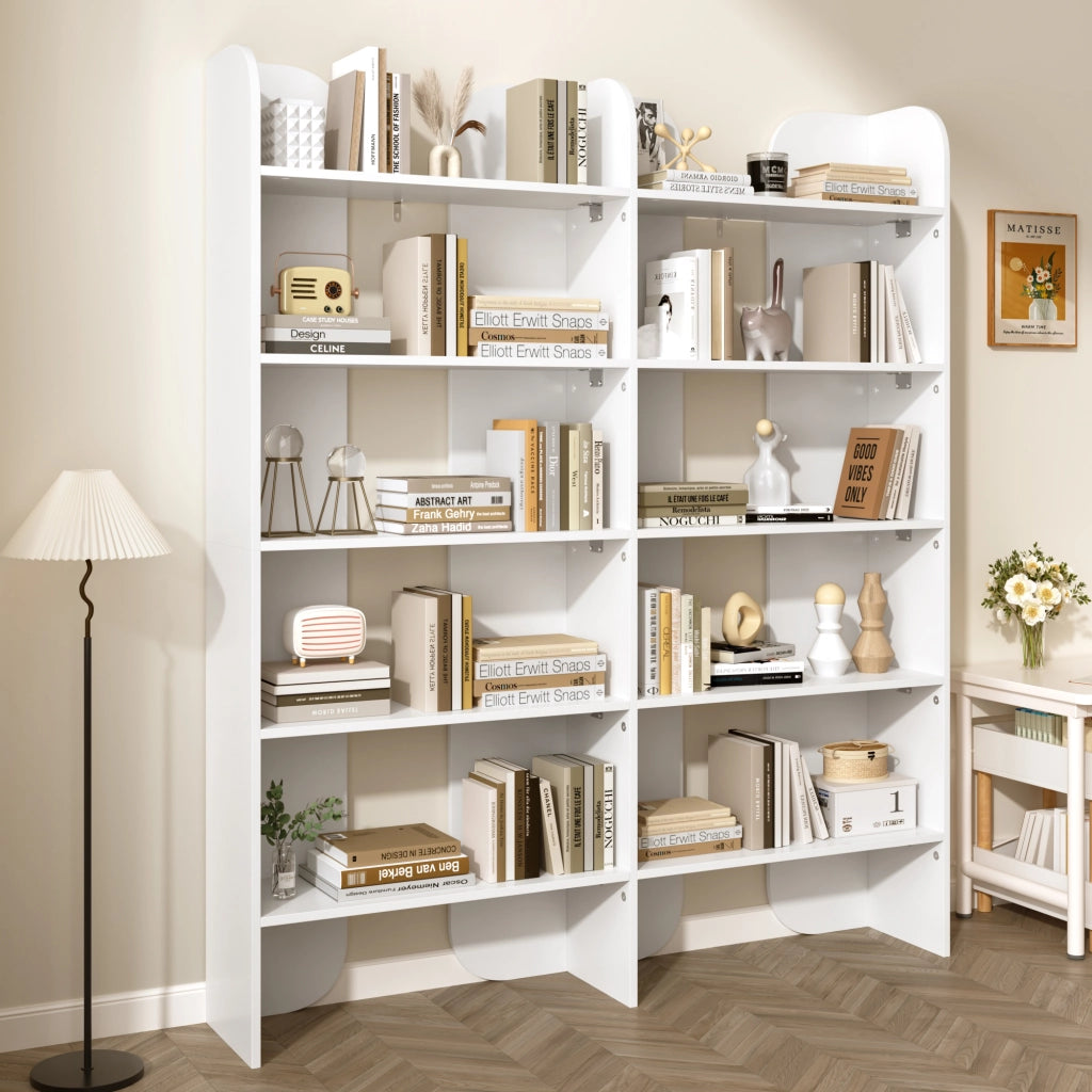 Libreria aperta a 5 ripiani con divisori centrali 135x25x160 cm; bianca