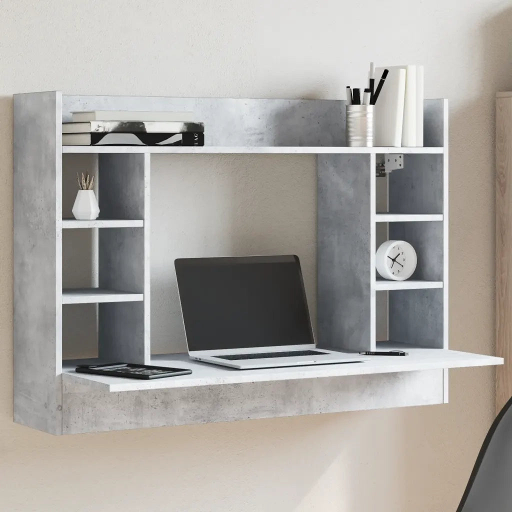 Scrivania | Tavolo da Ufficio a Parete Grigio Cemento 105x48x75cm Legno Multistrato