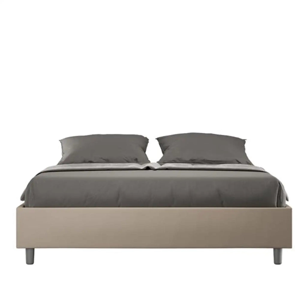 Letto matrimoniale contenitore imbottito 160x190 similpelle tortora Azelia