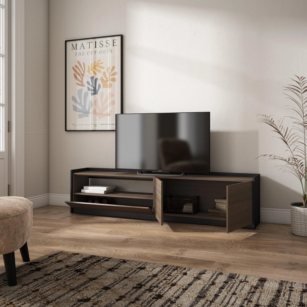 Mobile TV Soggiorno, 207x50x37 cm, Per TV fino a 80", Mobile Soggiorno, Rovere scuro e Nero