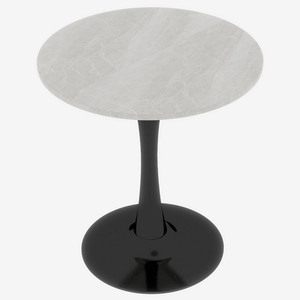 Tavolo da pranzo - rotondo 70 cm - stile mid-century - marmo venato bianco - per 2-4 persone - nero