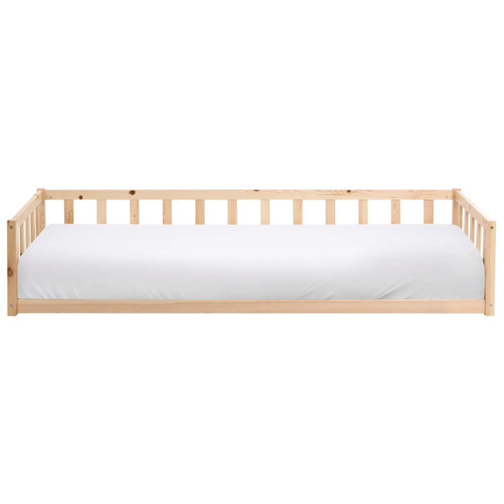 Letto a terra per bambini in legno di pino chiaro 90 x 200 cm con rete a doghe per bambini piccoli