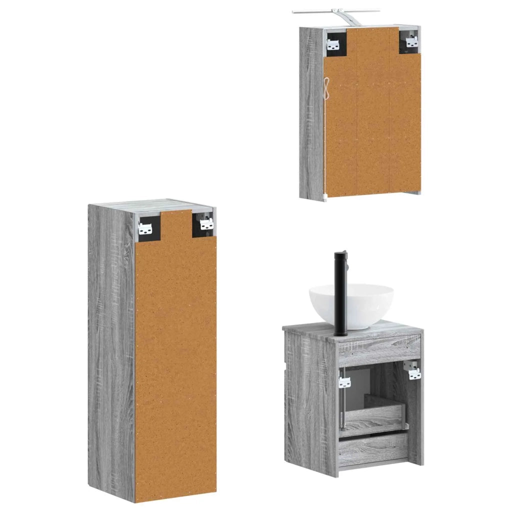 Set di mobili per il bagno 4 pcs Sonoma grigio 3407468