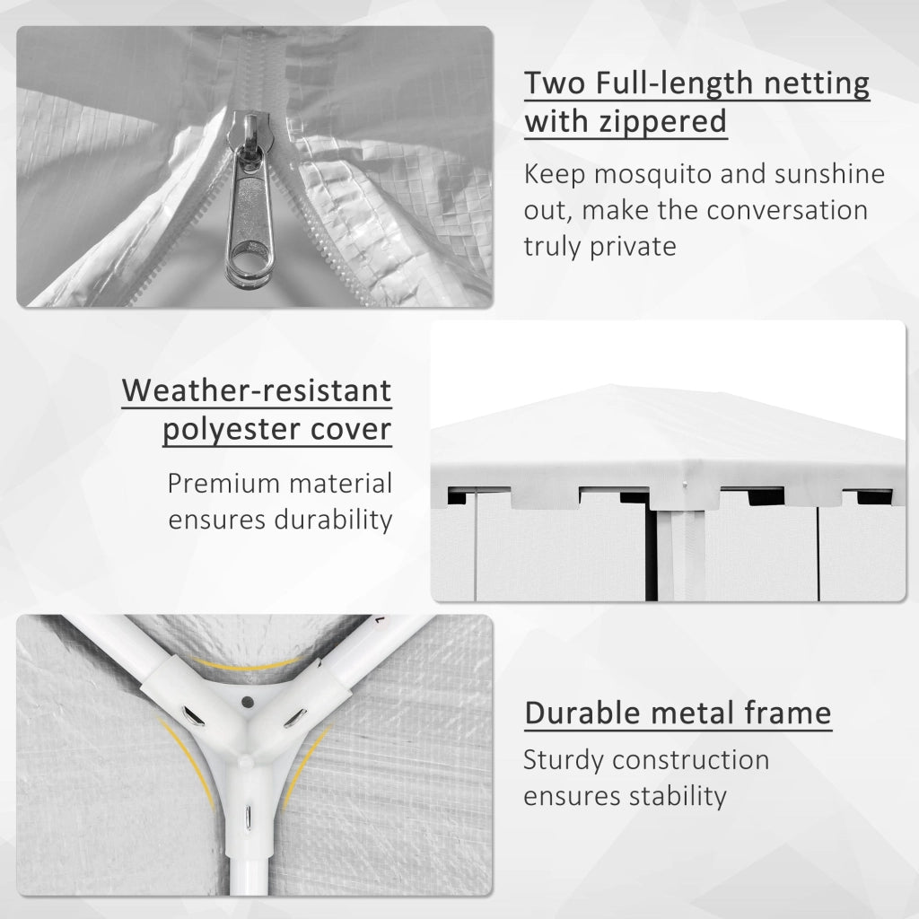 Gazebo da Giardino  Pieghevole con Zanzariera e 2 Ingressi 4x3m in Metallo e PE Bianco e Nero