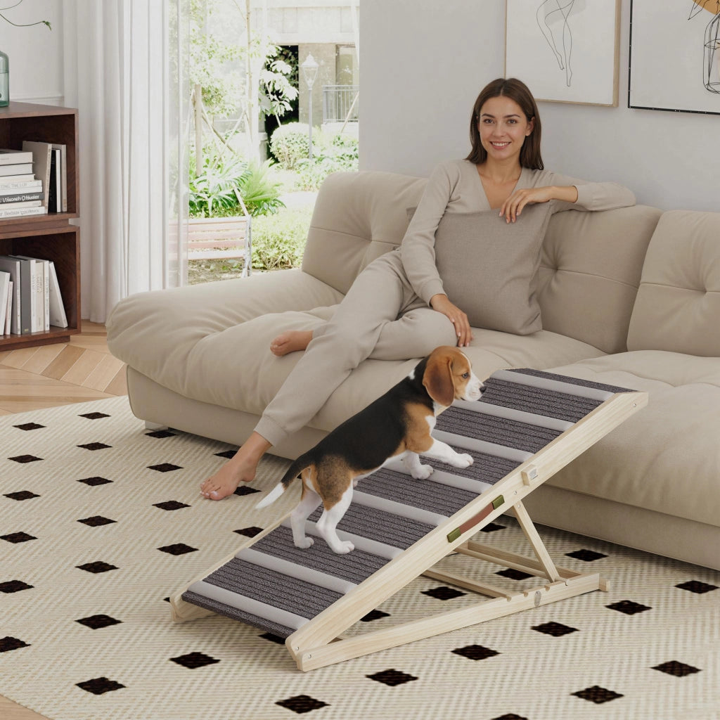 Rampa per Cani Pieghevole ¨C Xylo ¨C Regolabile 41-60 cm, Legno con Tappetino Antiscivolo