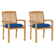 Sedie da Giardino 2 pz con Cuscini Blu in Teak Massello cod mxl 8093
