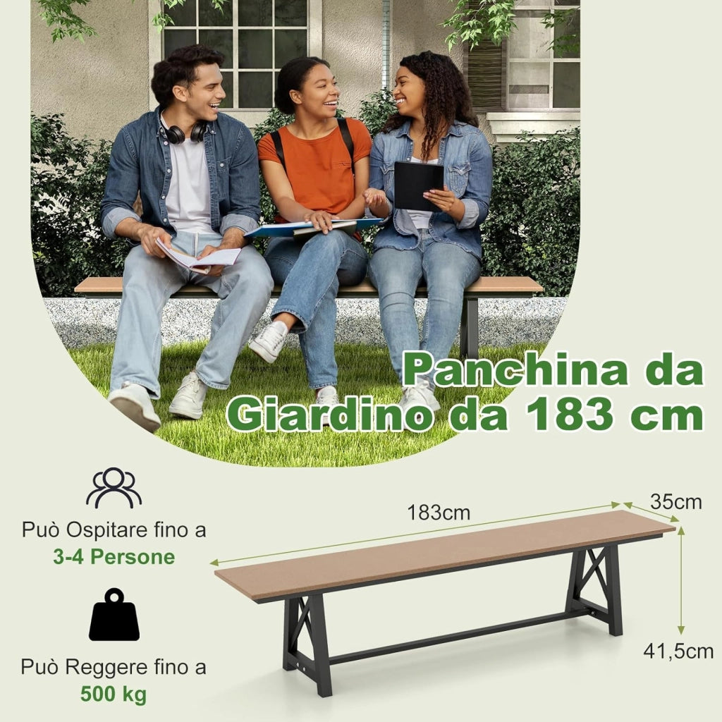 Panchina da Esterno in HDPE, Panca da Giardino Resistente alle Intemperie con Struttura Metallica, Panchina da Giardino, Cortile, Patio e Parco, Capacità di 500 KG