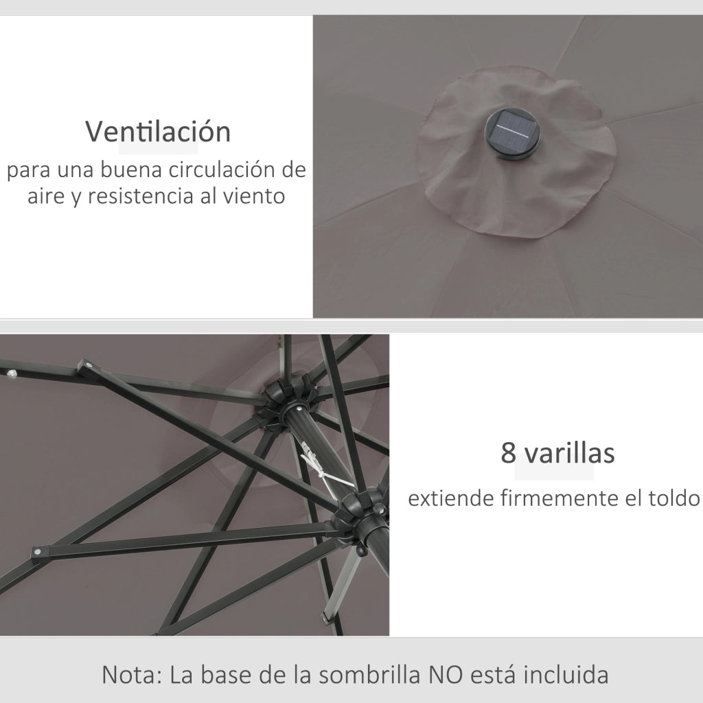 Ombrellone da Giardino LED Solare ?265cm ¨C Xylo ¨C Grigio Acciaio Inclinabile con Manovella