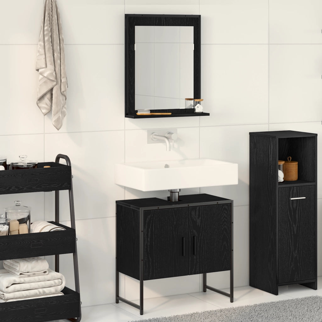 Set di mobili da bagno a 2 pezzi in legno ingegnerizzato nero e rovere