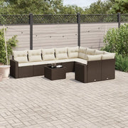 Set Divani da Giardino 10pz con Cuscini in Polyrattan Marrone 3219443