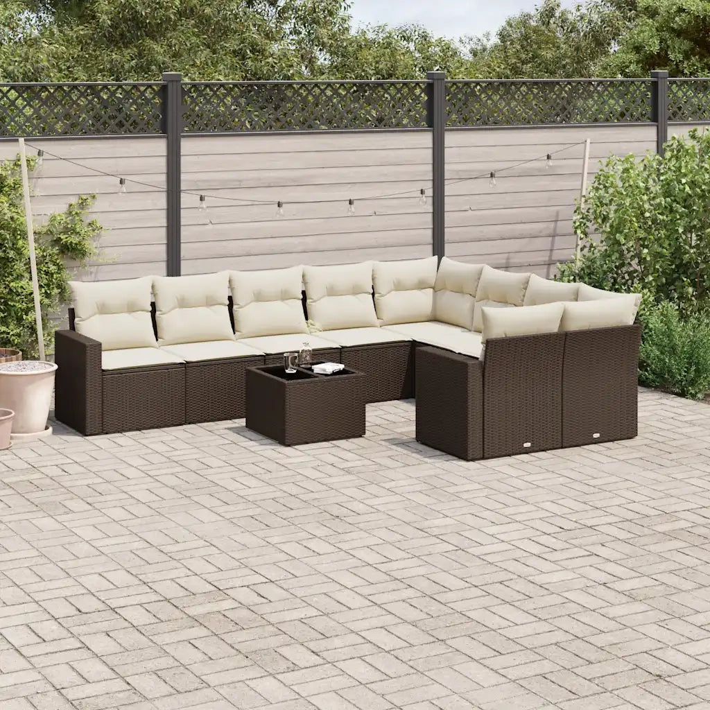 Set Divani da Giardino 10pz con Cuscini in Polyrattan Marrone 3219443