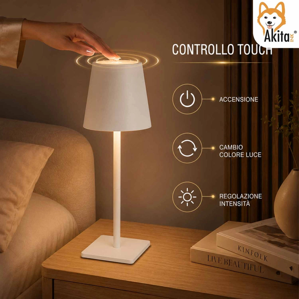 Akitaink Lampada da Tavolo LED Bianco Ricaricabile