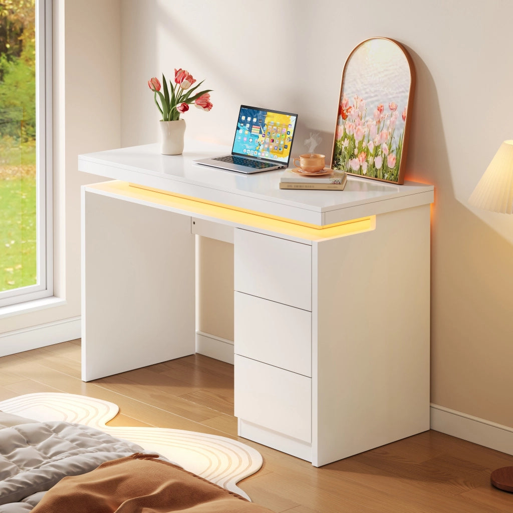 Scrivania con LED e Cassetti ¨C MINIMAL ¨C Legno, 120x50x78,5 cm