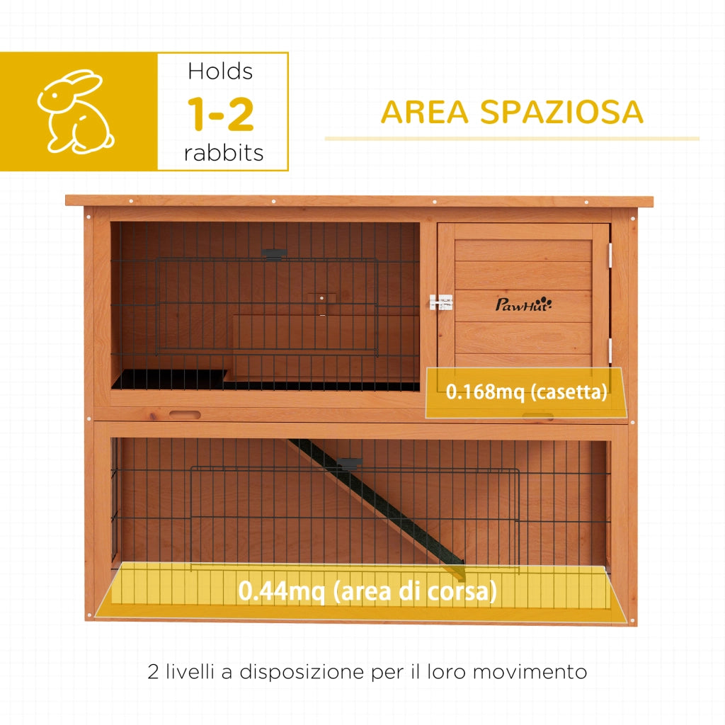 Gabbia per Conigli in Legno Antisettico a 2 Piani con Recinto ¨C zephmum ¨C Arancione 92cm