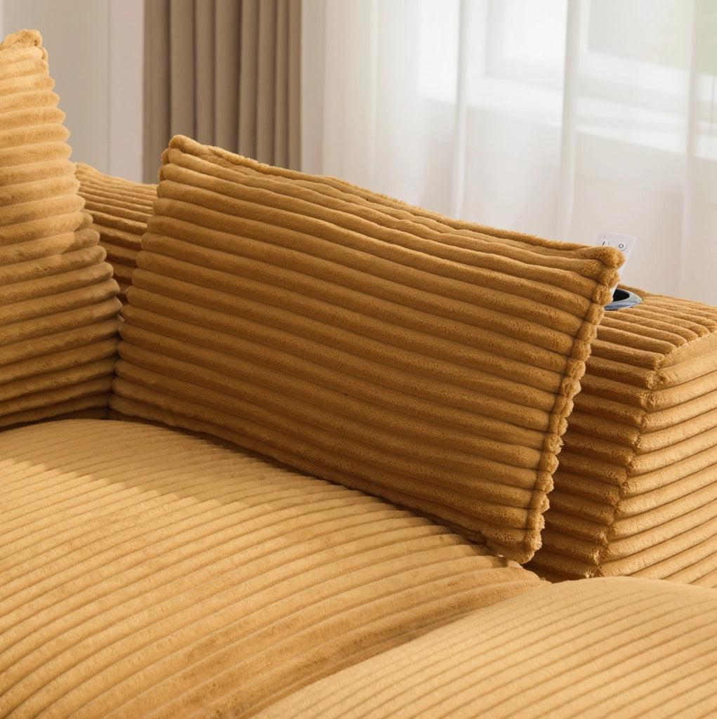 Divano modulare componibile con pouf; corduroy arancione