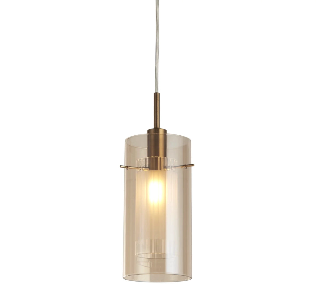 Sospensione Contemporanea Duetto 3 Acciaio Ottone Vetro 1 Luce E14