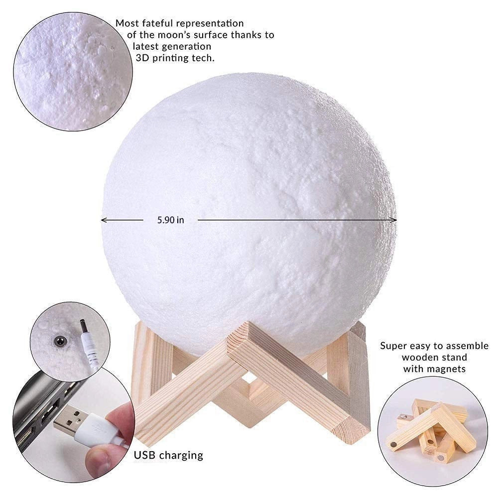 Trade Shop - Lampada Led 3d A Forma Di Luna Usb Luna Luce Regolabile Notturna Ricaricabile -