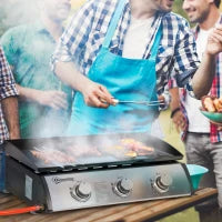 Piastra Barbecue a Gas Antiaderente da Tavolo con 3 Bruciatori da 3kW, 62x46x21cm, Nero