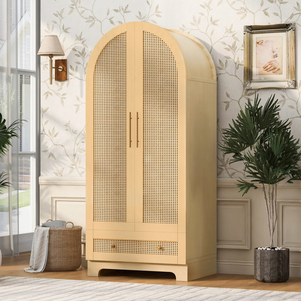 Armadio con 2 ante; 1 grande vano e 2 cassetti; ante effetto rattan; per camera da letto; 70 × 55 × 170 cm