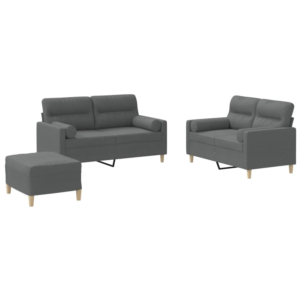 Set di Divani 3 pz con Cuscini Grigio Scuro in Tessuto