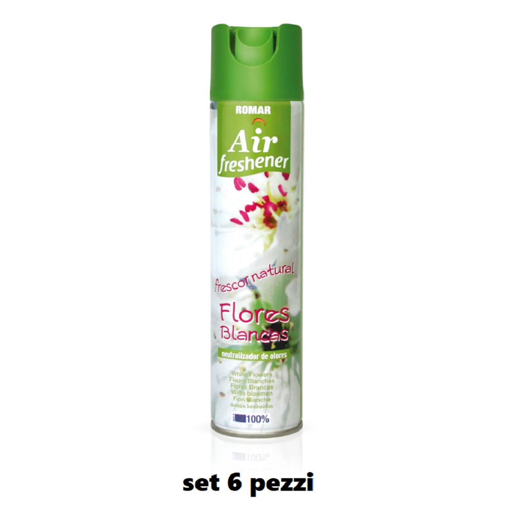 Trade Shop - Set 6 Pz Deodorante Per Ambiente Spray Profumo Casa Fresco 300ml Fiori Bianchi -