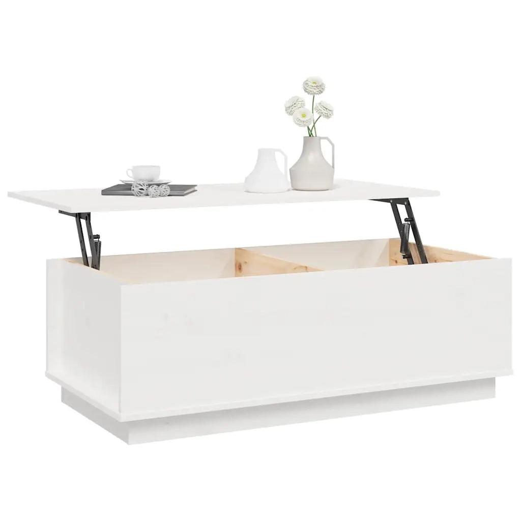 Tavolino da Salotto Bianco 100x50x35 cm Legno Massello di Pino 813421
