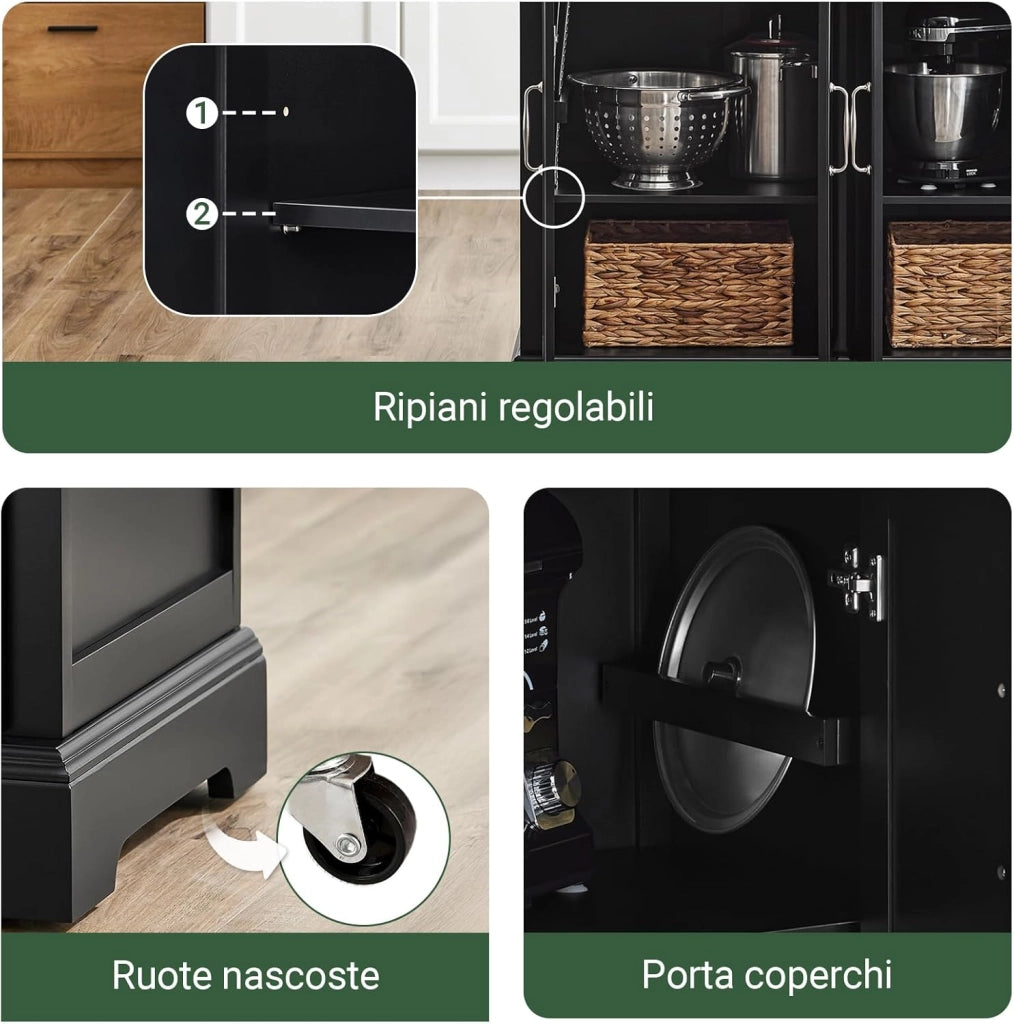 isola cucina con ruote carrello da cucina con piano di lavoro pieghevole mobile cucina con ruote penisola cucina piano lavoro Nero 107x92x(46-71) cm FKW71-II-SCH