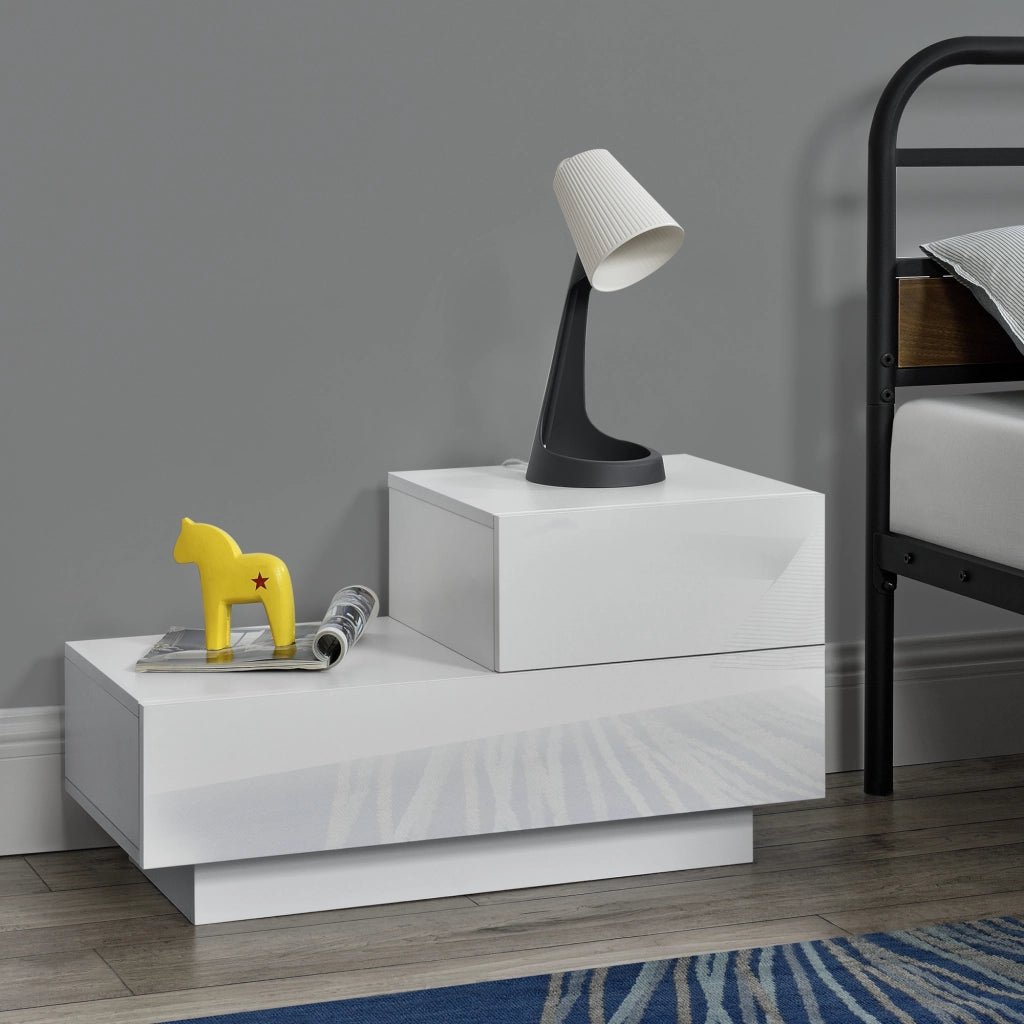Comodino da Notte a 2 Cassetti 38 x 70 x 35 cm Cassettiera e Portaoggetti Mobile da Divano/Letto Posizione a Destra -
