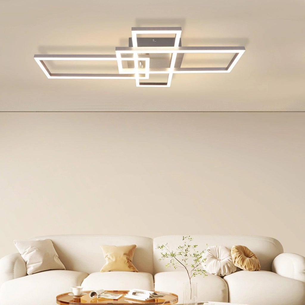 ZMH Lampada da soffitto plafoniera LED geometrica argentata dimmerabile 64 cm 36W per camera letto soggiorno