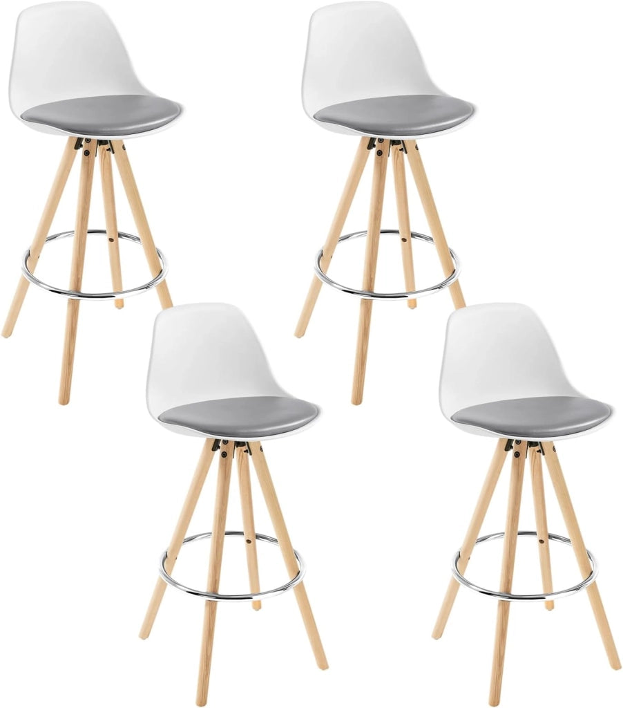 Sgabelli da Bar Sedia Cucina con Schienale PU Gambe Legno 4 Pezzi, Bianco, BH45ws-4
