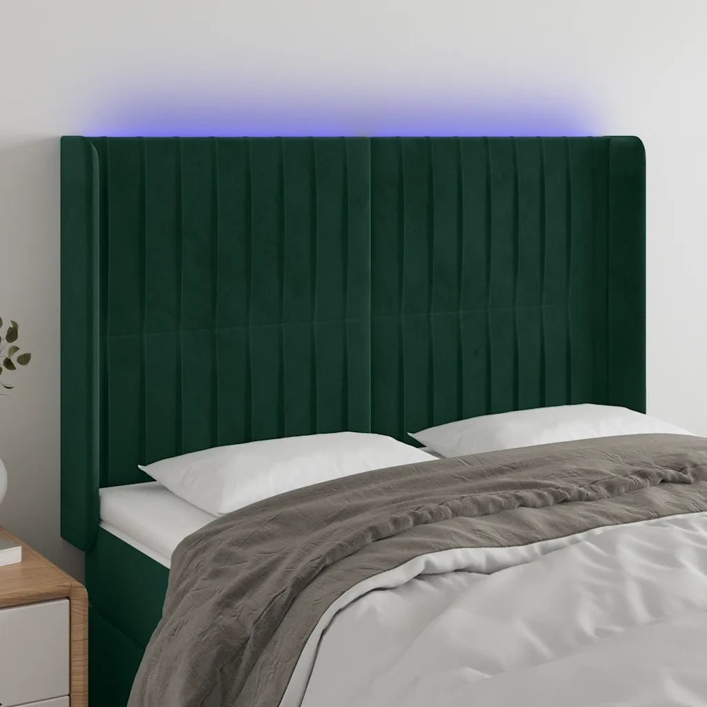 Testiera | Testata a LED Verde Scuro 147x16x118/128 cm in Velluto