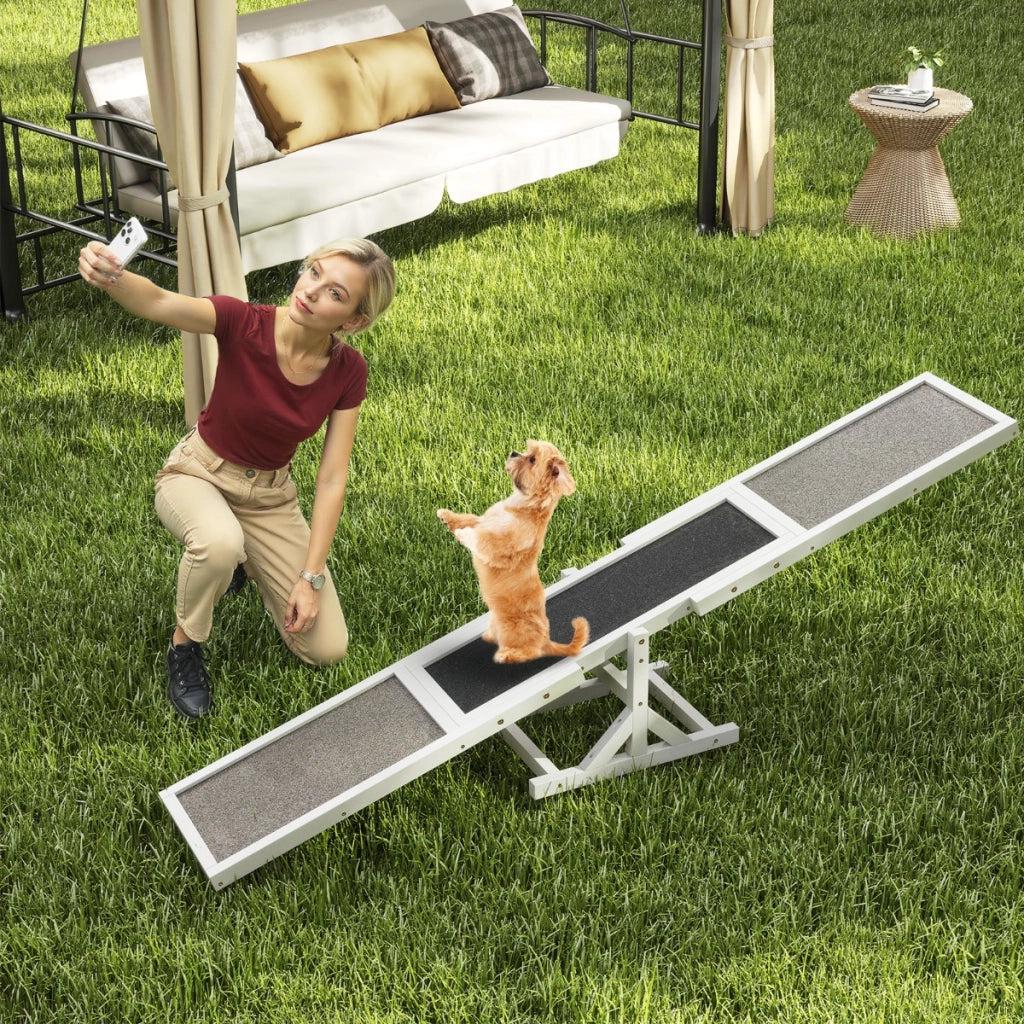 Set di esercizi e giochi per cani giocattolo da esterno per allenamento dell'equilibrio-Altalena per agility cane per animali Bianco