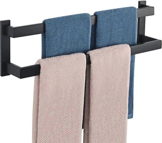 Handdoekenrek a muro doppio 58 CM - Portaasciugamani in acciaio inossidabile per bagno e cucina, finitura grigio scuro