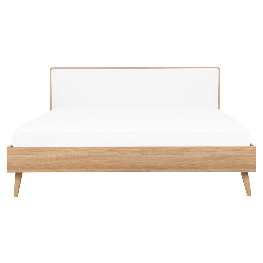Letto a doghe in legno chiaro e testiera bianca 160 x 200 cm design scandinavo