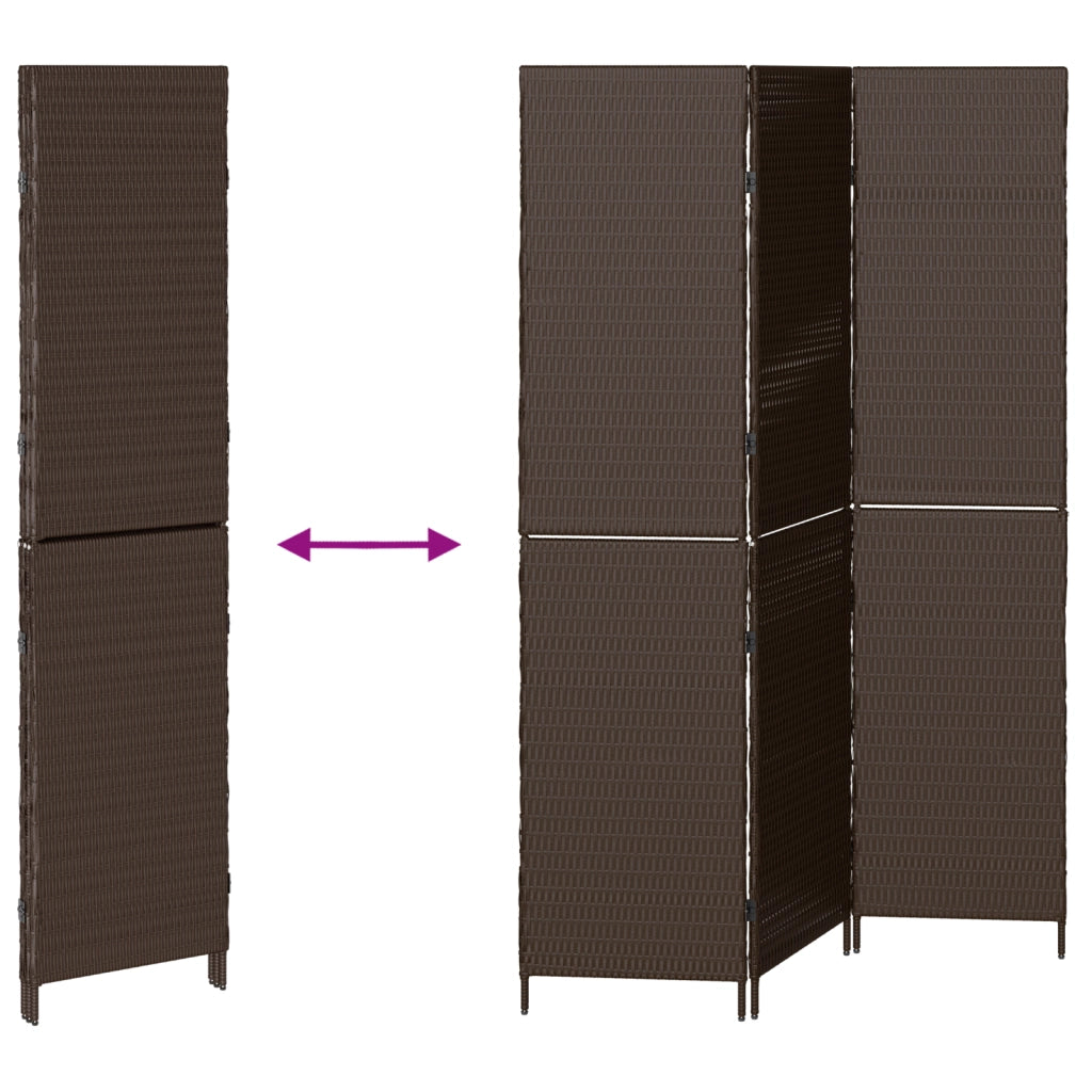 Divisore per stanze  3 pannelli pieghevoli marrone 146x180 cm in polirattan