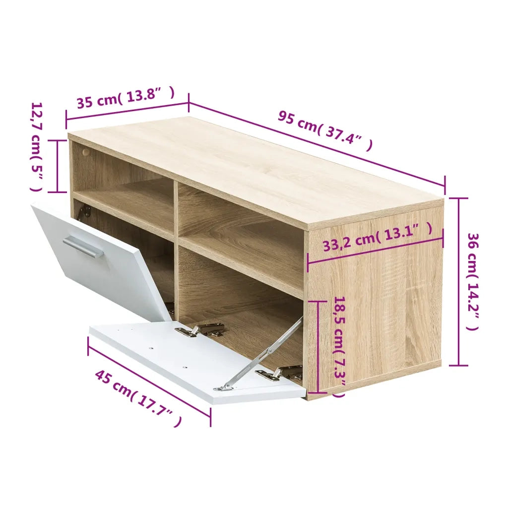 Mobile Porta TV in Legno Multistrato 95x35x36cm Rovere e Bianco 244869