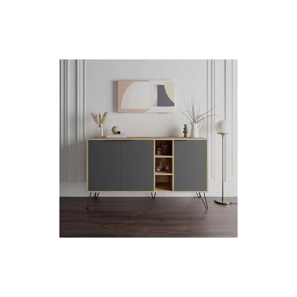 Madia 3 ante Clara 142x35,5x83h colore rovere oak antracite