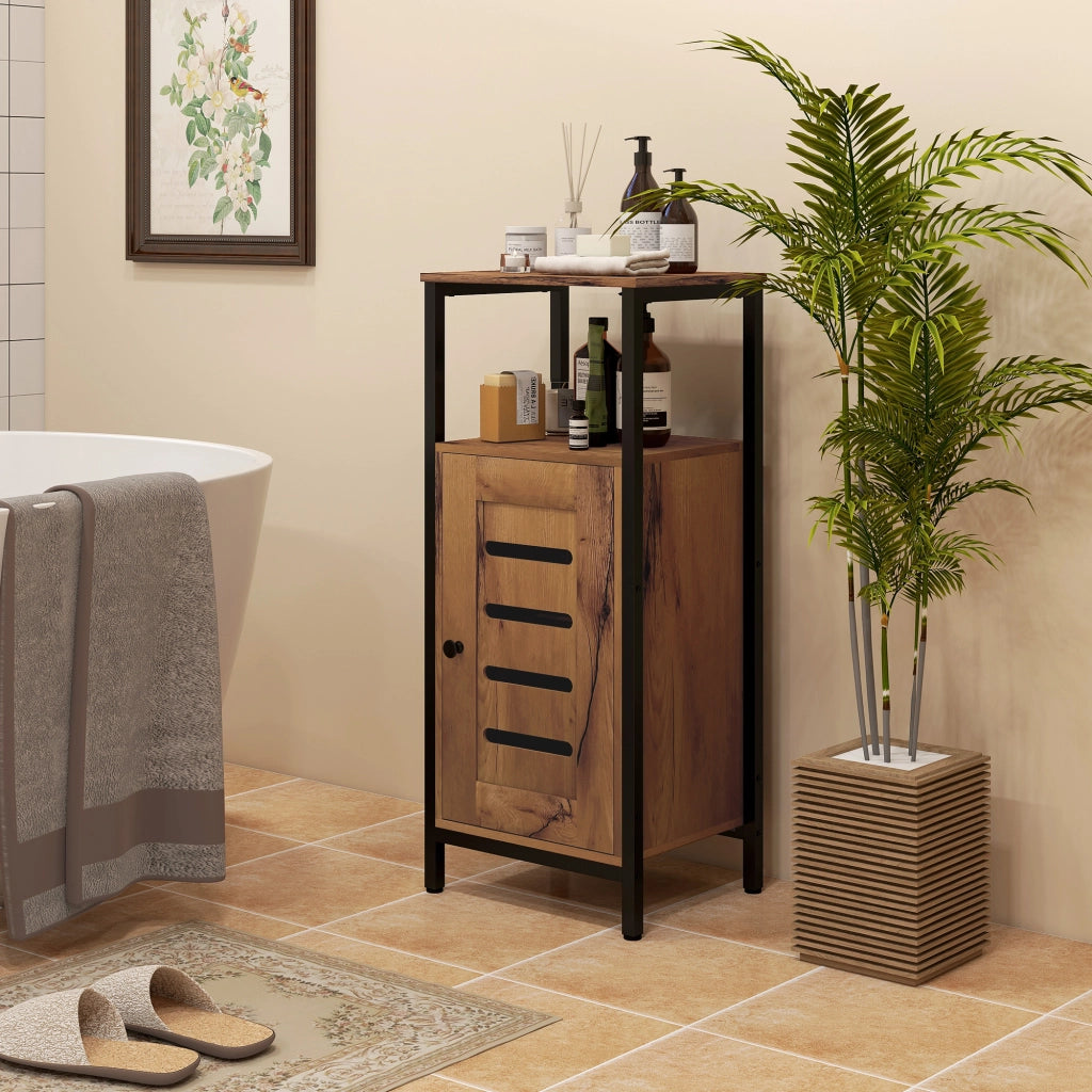 Mobile da bagno basso con porta a lamelle ¨C Zephmum ¨C Brun rustico 37x30x85 cm